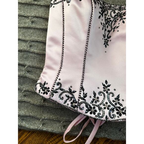 Y2K Fairy Pink Beaded Sequin Black Corset Top - Picture 3 of 8